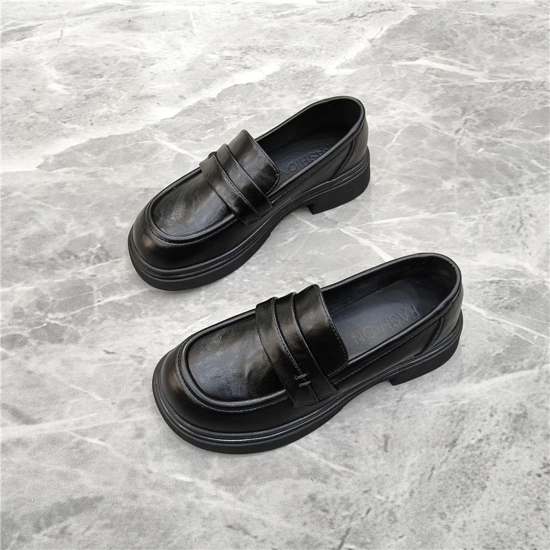 粗跟软底小皮鞋女2025年秋季新款英伦风低跟一脚蹬通勤乐福鞋单鞋