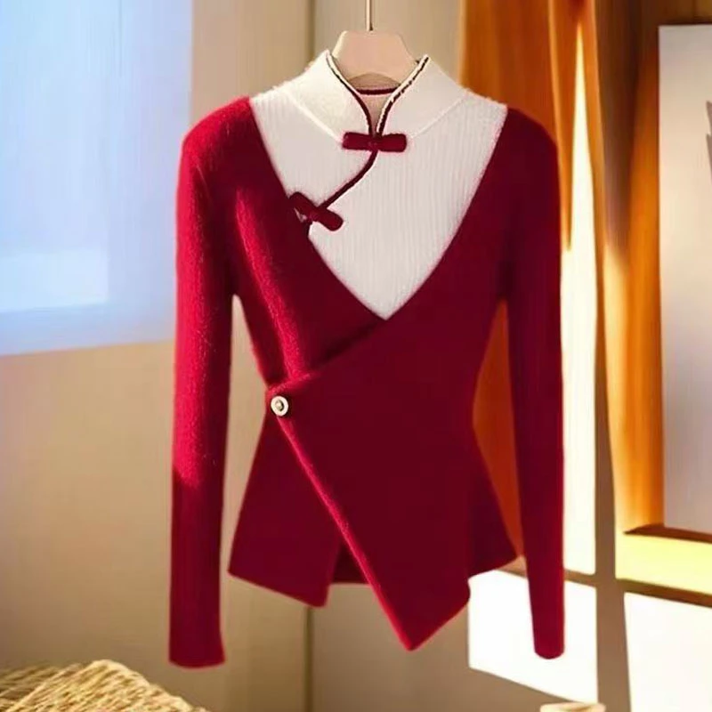 假两件新中式国风针织衫上衣春秋冬装2025新款减龄气质毛衫