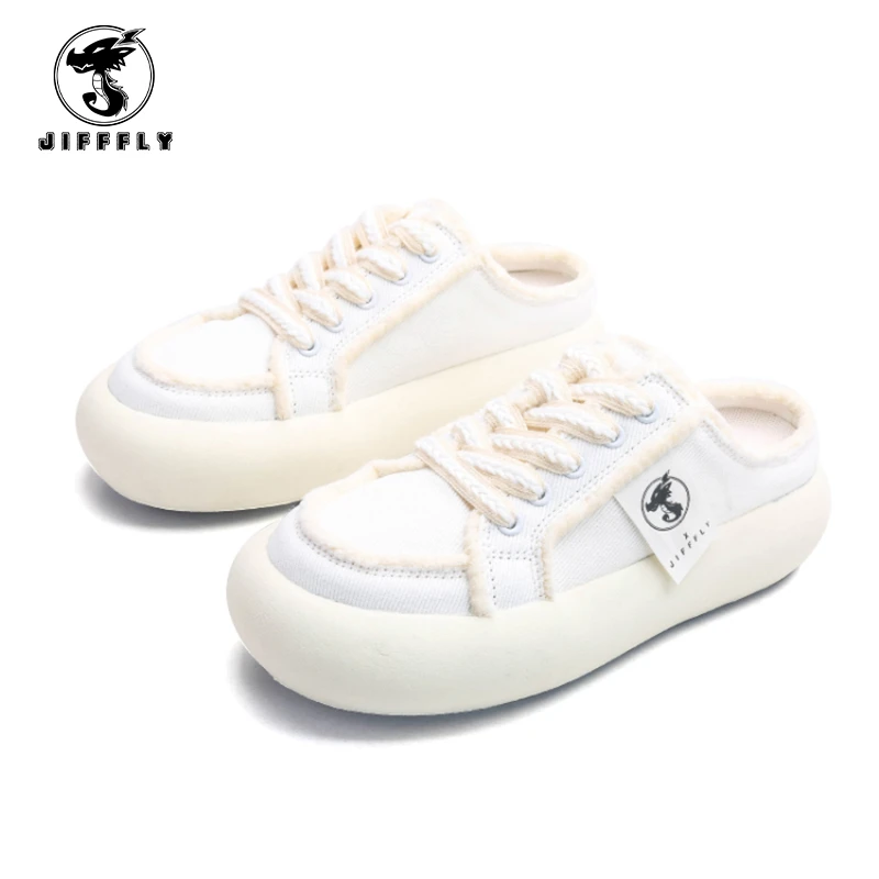 Jifffly夏季女鞋透气明星同款半拖厚底增高帆布鞋时尚外穿一脚蹬