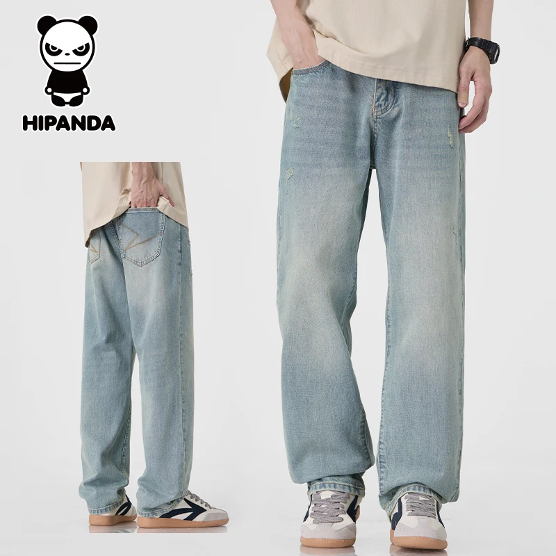 HiPanda你好熊猫夏季牛仔裤子男士薄款宽松百搭美式休闲潮流长裤