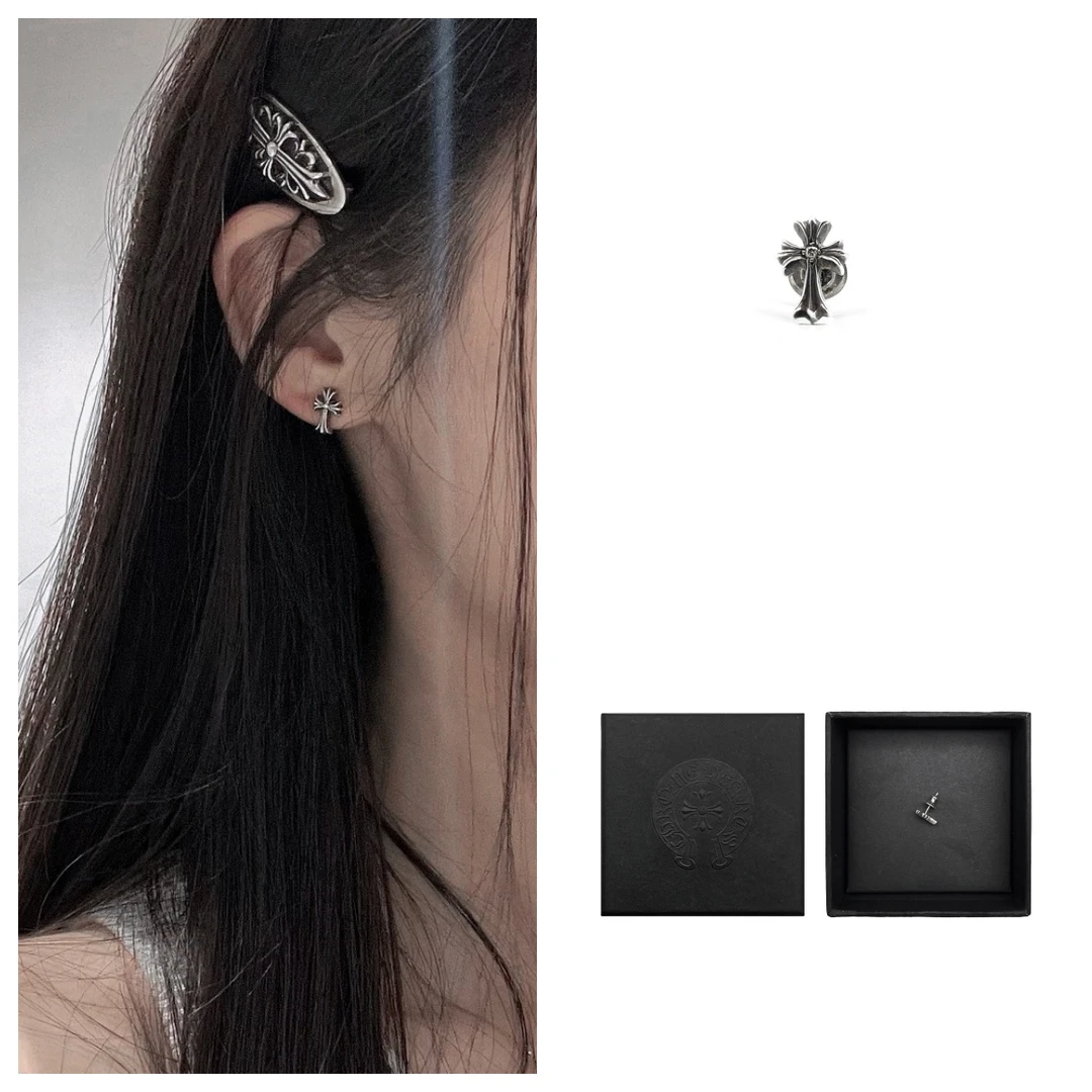 925银耳饰 Chrome Hearts 克罗心 925银单钻长十字耳钉