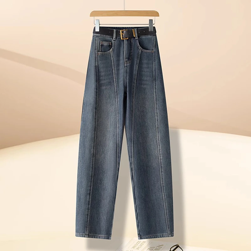 拉夏贝尔时尚爆款显瘦弯刀裤2025春秋款高腰香蕉裤潮流休闲牛仔裤