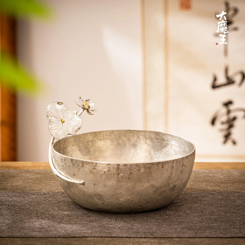 蜂鸟工坊 锡雕侠侣 锡器 纯锡喜莲荷花建水水洗 WCXSX005