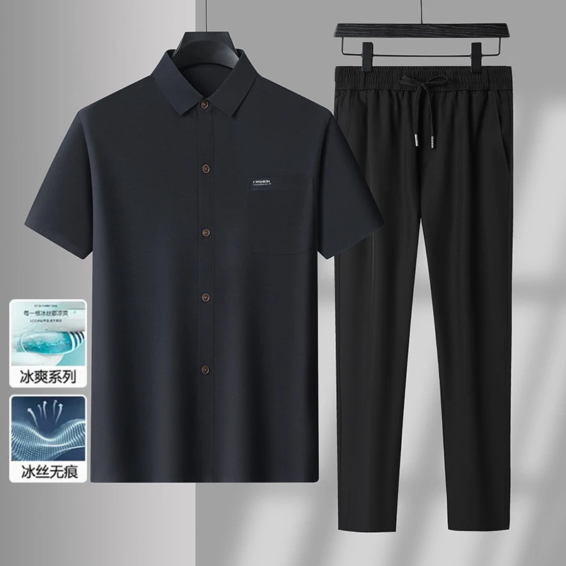 唐装中国风夏季翻领短袖衬衫中老年人男士爷爷汉服套装爸爸中山装