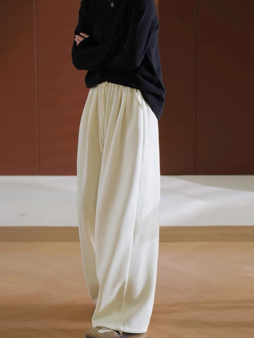 董小姐/5568纯色阔腿抽绳休闲裤松紧腰宽松遮肉长裤潮