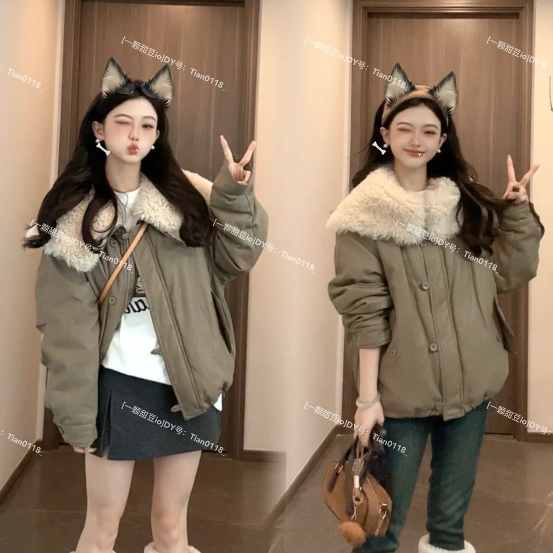 毛毛领蛋白皮羽绒外套女2024新款冬装欧货女装短款外套潮