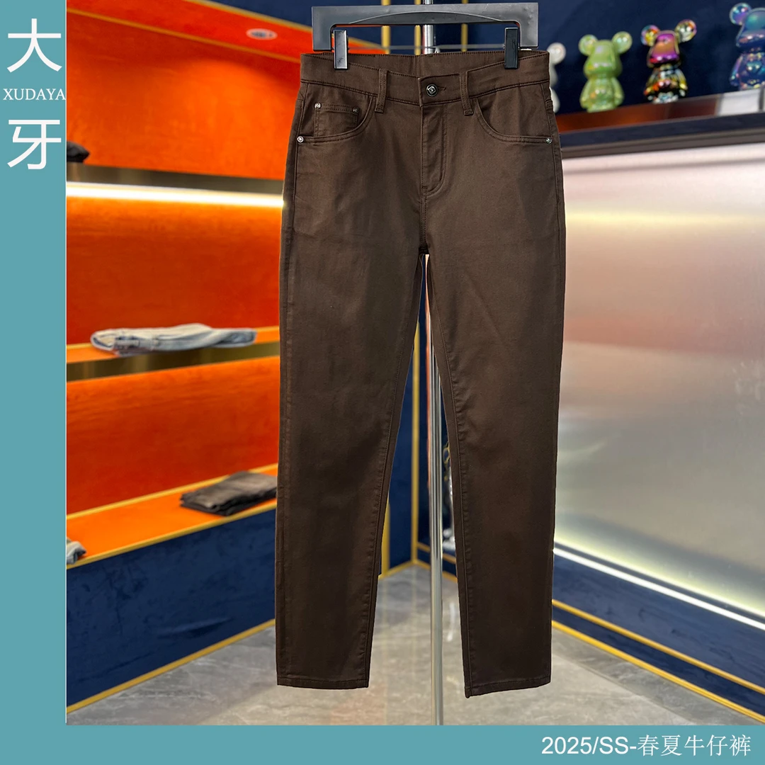 【大牙】999#凡戴克棕色长裤牛仔裤男2025春夏舒适弹力修身小直筒