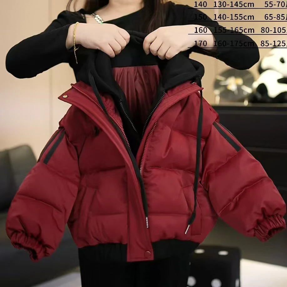 【现货】休闲风纯色棉服棉袄中长款连帽保暖休闲加厚男女童冬季短款