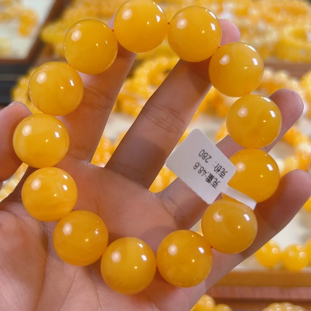 手链琥珀未镶嵌48.8g焦皮同料圆珠19mm