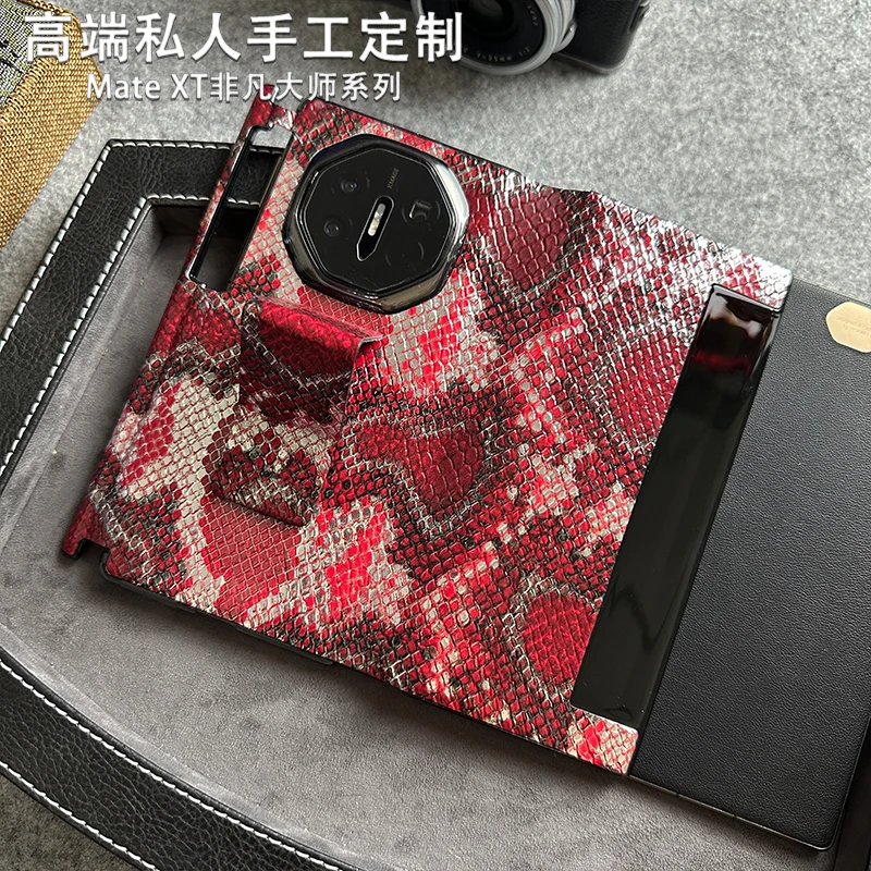 适用华为MateXTs非凡大师手机壳手工定制蟒蛇纹XT全包翻盖保护套