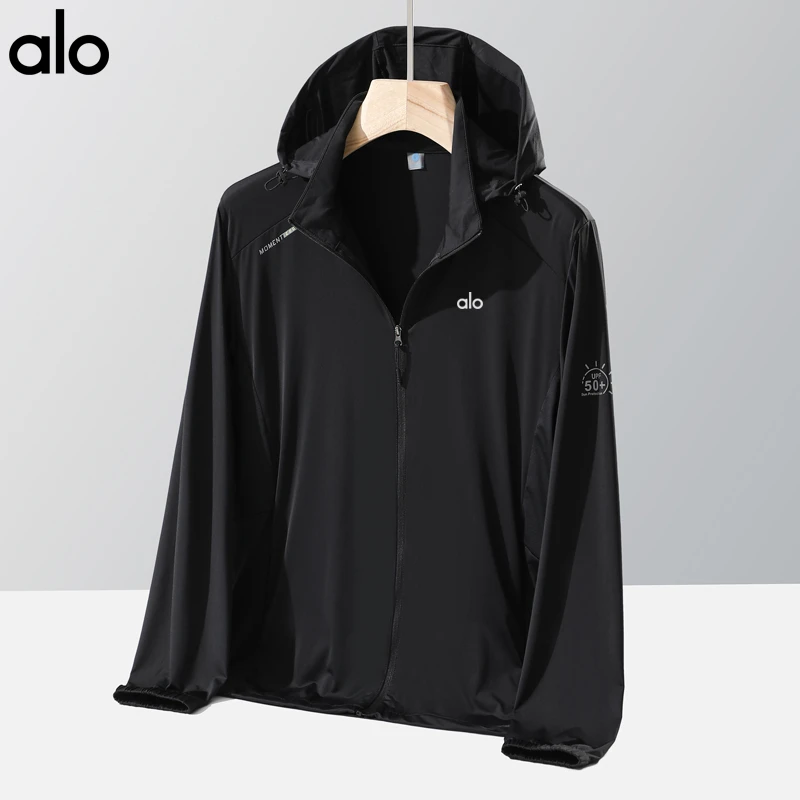 alo男士皮肤衣夏季冰丝透气防紫外线休闲可脱卸连帽防晒衣外套薄