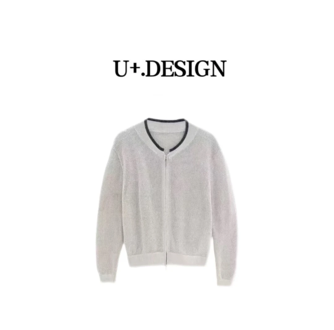 U+【伊人夕岸】2025春季新款时尚气质重工毛衣开衫上衣H1361