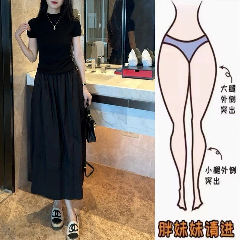 2025年春季半裙爆款a字高级感伞裙黑色裙子长款半身裙女今年流行