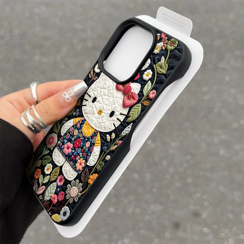 小众花朵KT猫半包适用苹果16/17promax15手机壳iphone14/12/11/13