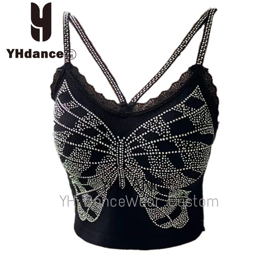 YHDANCE拉丁舞摩登舞蝴蝶吊带钻钻含胸垫c287