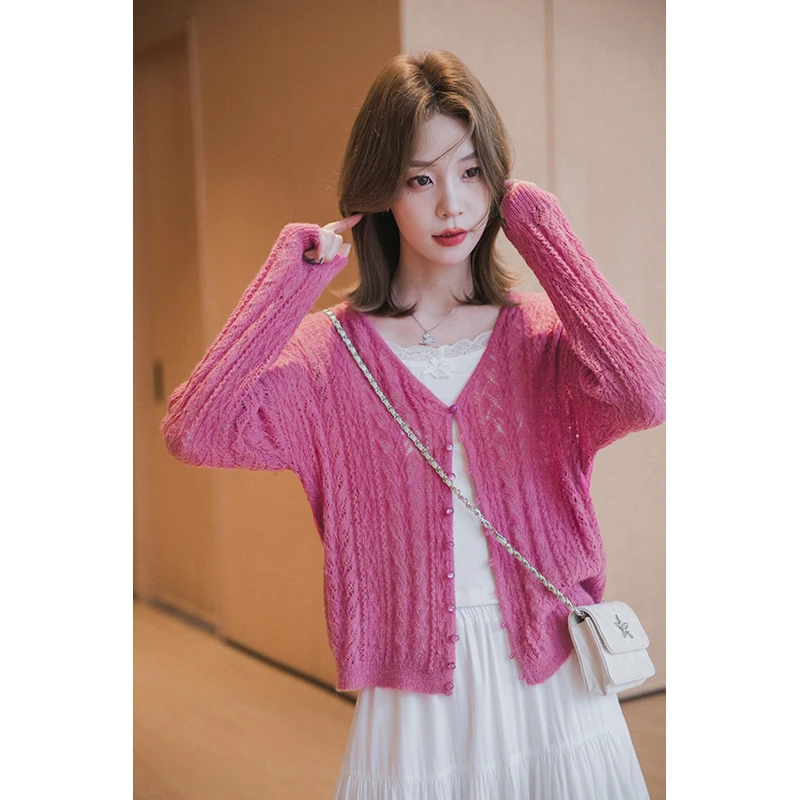 【玫瑰针织衫】小谷粒春夏新品特殊肌理编织百搭气质休闲衬肤针织衫
