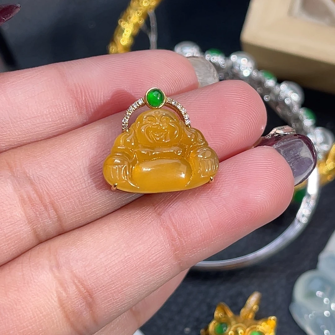 翡翠18K金镶嵌颈饰佛公