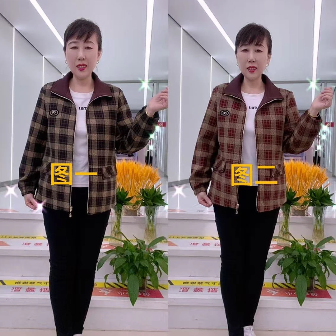 春秋新款翻领大格休闲外套气质优雅高贵时尚百搭