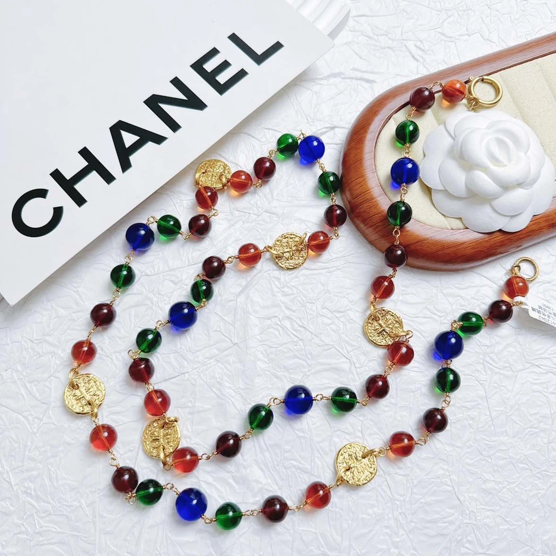 95新 Chanel/香奈儿 柚礼中古/香奈儿多色琉璃金币项链le412042