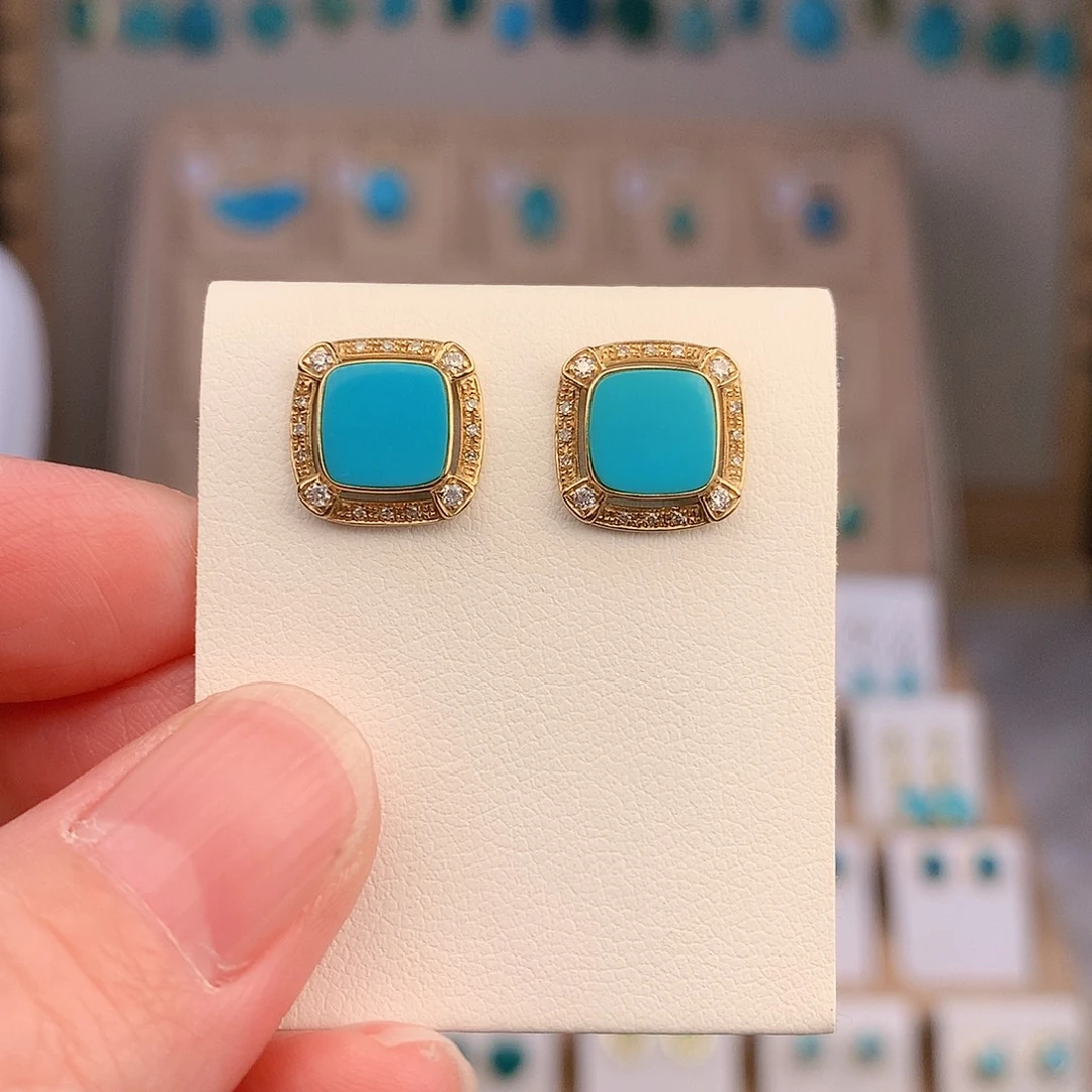 绿松石18K金镶嵌耳饰