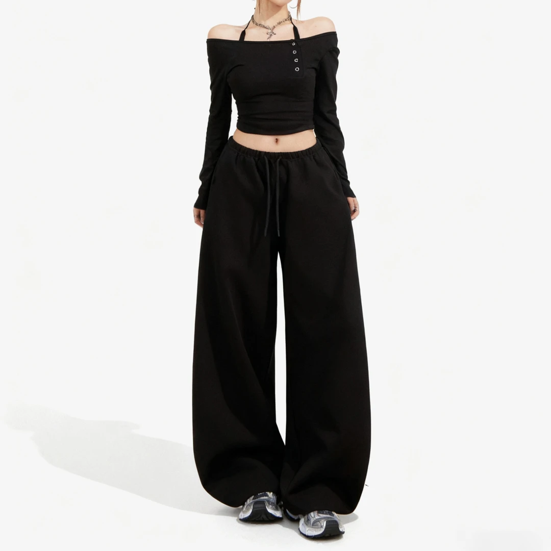 ZAVK新款美式条纹阔腿休闲裤女慵懒风宽松显瘦百搭垂感拖地长裤