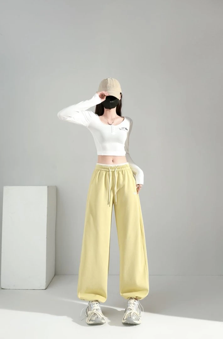 【e家新款】拼色腰垂感2025早春新款女士拼色直筒裤休闲裤一裤两穿