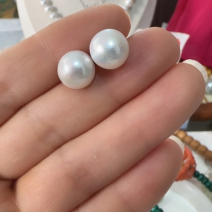 街***园淡水珍珠耳饰银S925镶嵌