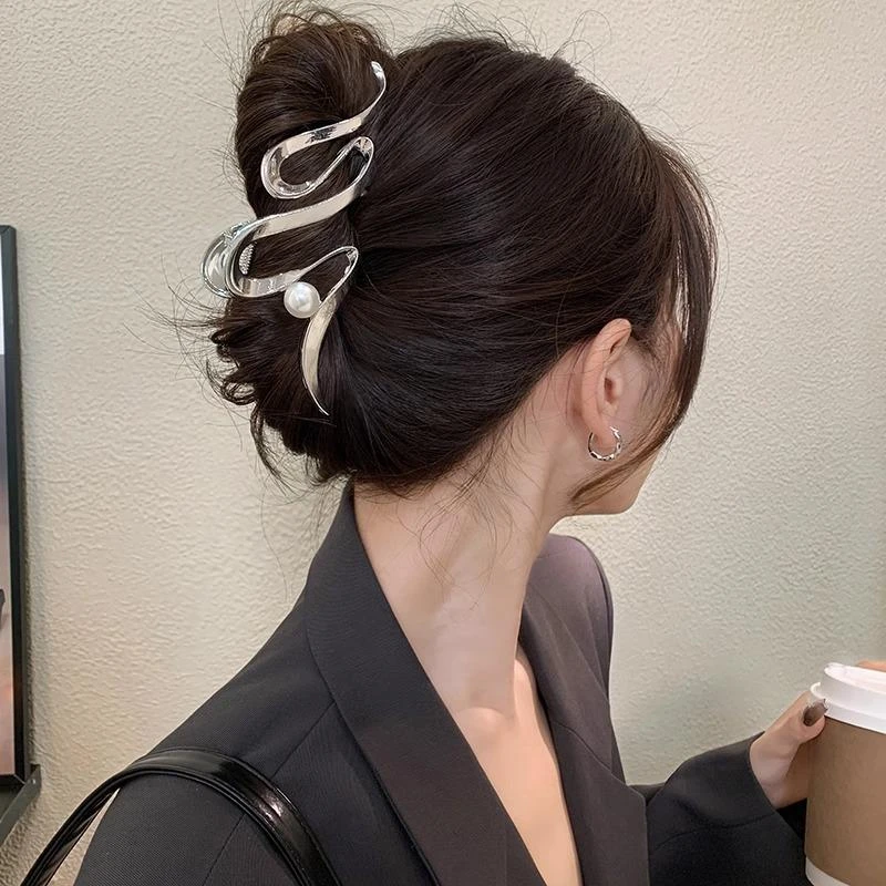金属感珍珠合金超大号抓夹女后脑勺盘发鲨鱼夹发夹夹子发饰头饰