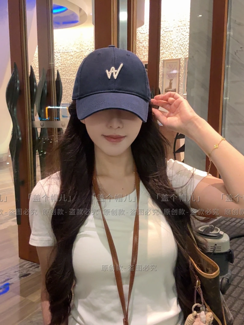 w字母深顶大头围棒球帽女遮阳百搭刺绣显脸小韩版鸭舌帽半硬顶