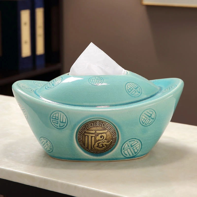 轻奢纸巾盒陶瓷高档中式客厅餐桌摆件家用装饰创意茶几纸巾盒餐巾