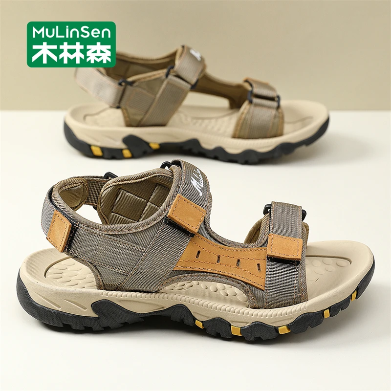 木林森凉鞋男款2025新款夏季户外涉水鞋男士魔术贴软底防滑沙滩鞋