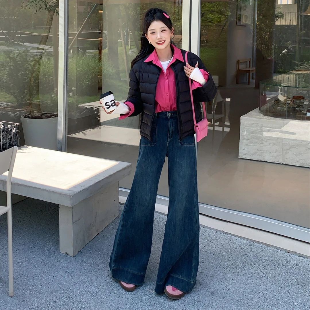 陈六六CHENLIULIU【松弛日常】时髦洋气加绒牛仔直筒阔腿裤