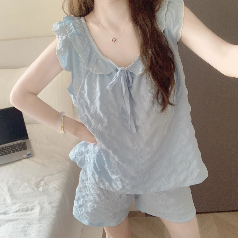 【带胸垫一体】背心短裤睡衣女夏季新款云朵棉甜美纯欲风家居服套装