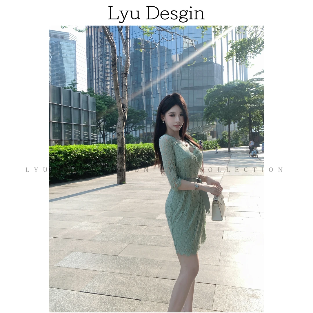 LYU【缀梦繁花】气质重工蕾丝繁花系带连衣裙055