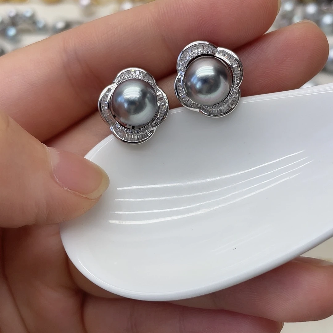 银S925镶嵌海水珍珠耳饰