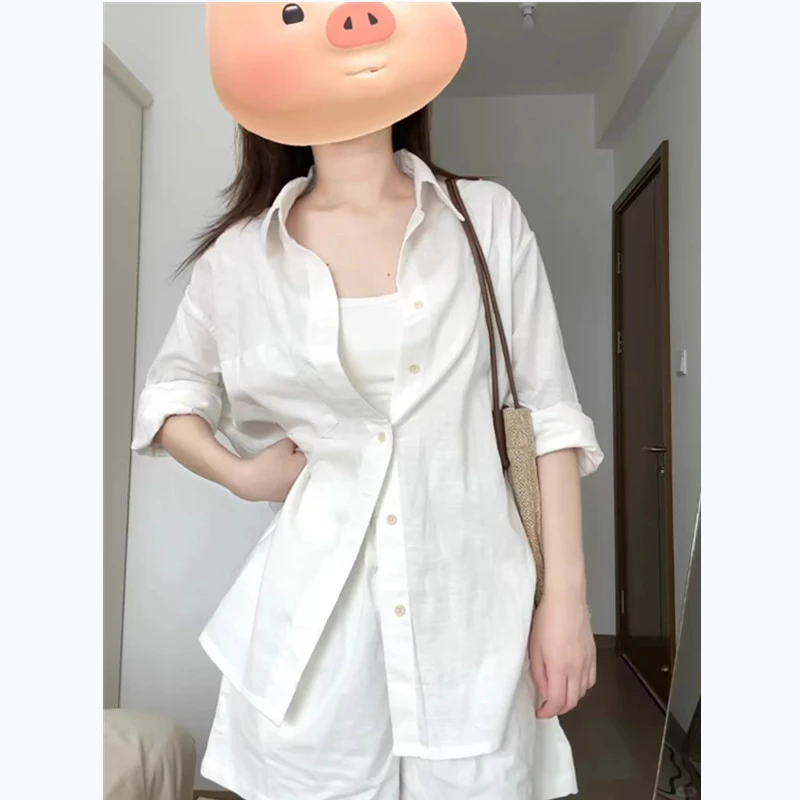 特大码白色polo领防晒长袖衬衫女夏季宽松休闲韩系气质外套上衣潮