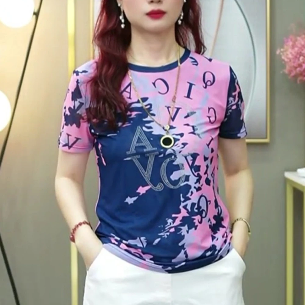 英文字母圆领夏季印花设计短袖透气网纱打底T恤时尚百搭上衣1706