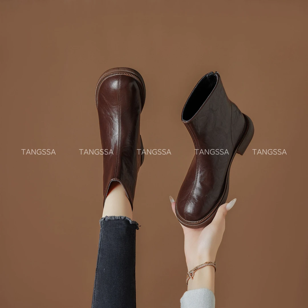 新款百搭时装靴时尚爆款6091-2加绒英伦风冬季瘦瘦靴秋冬圆头