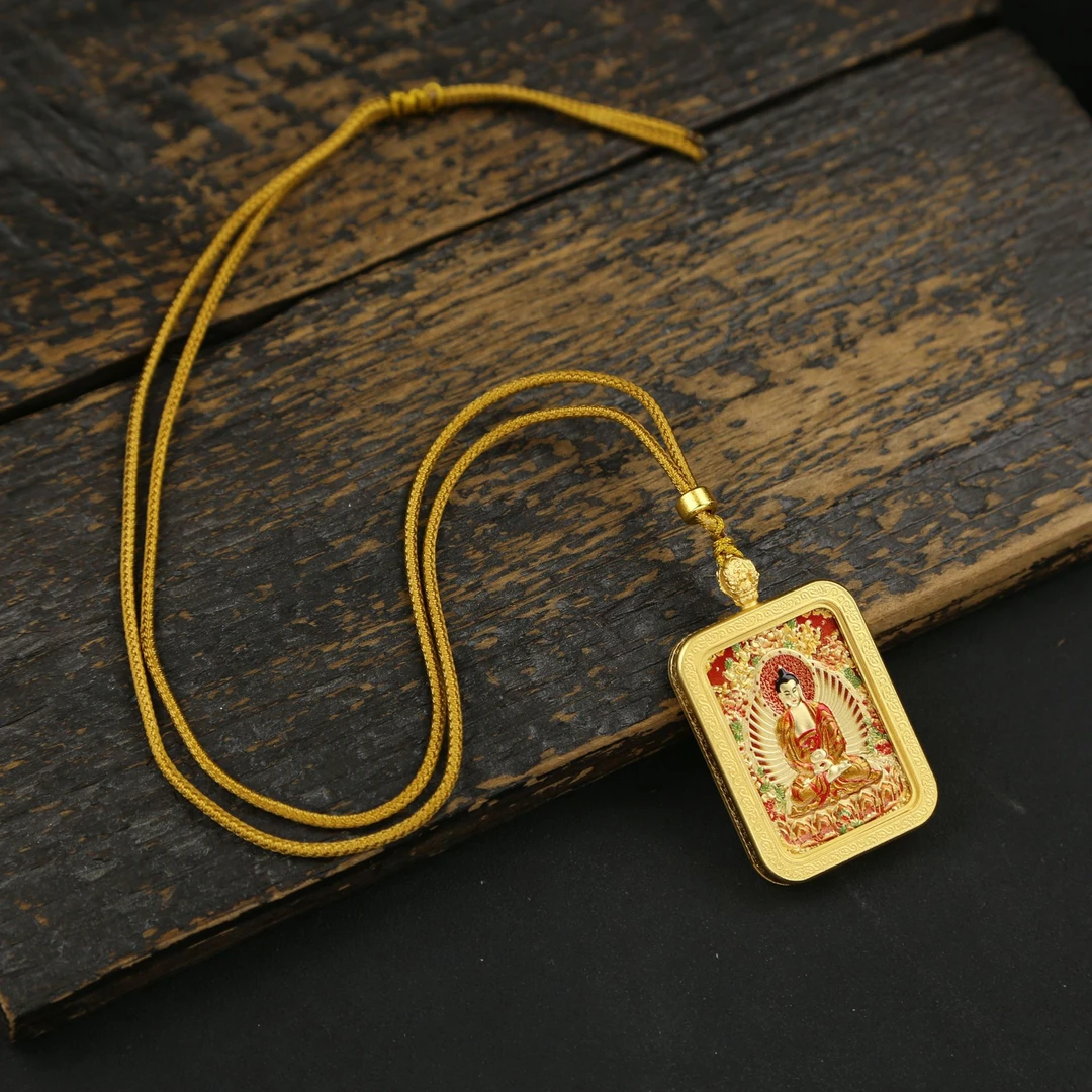 龙五爷唐卡文殊护身符吊坠黄铜招财藏式八大守护神本命佛项链挂件