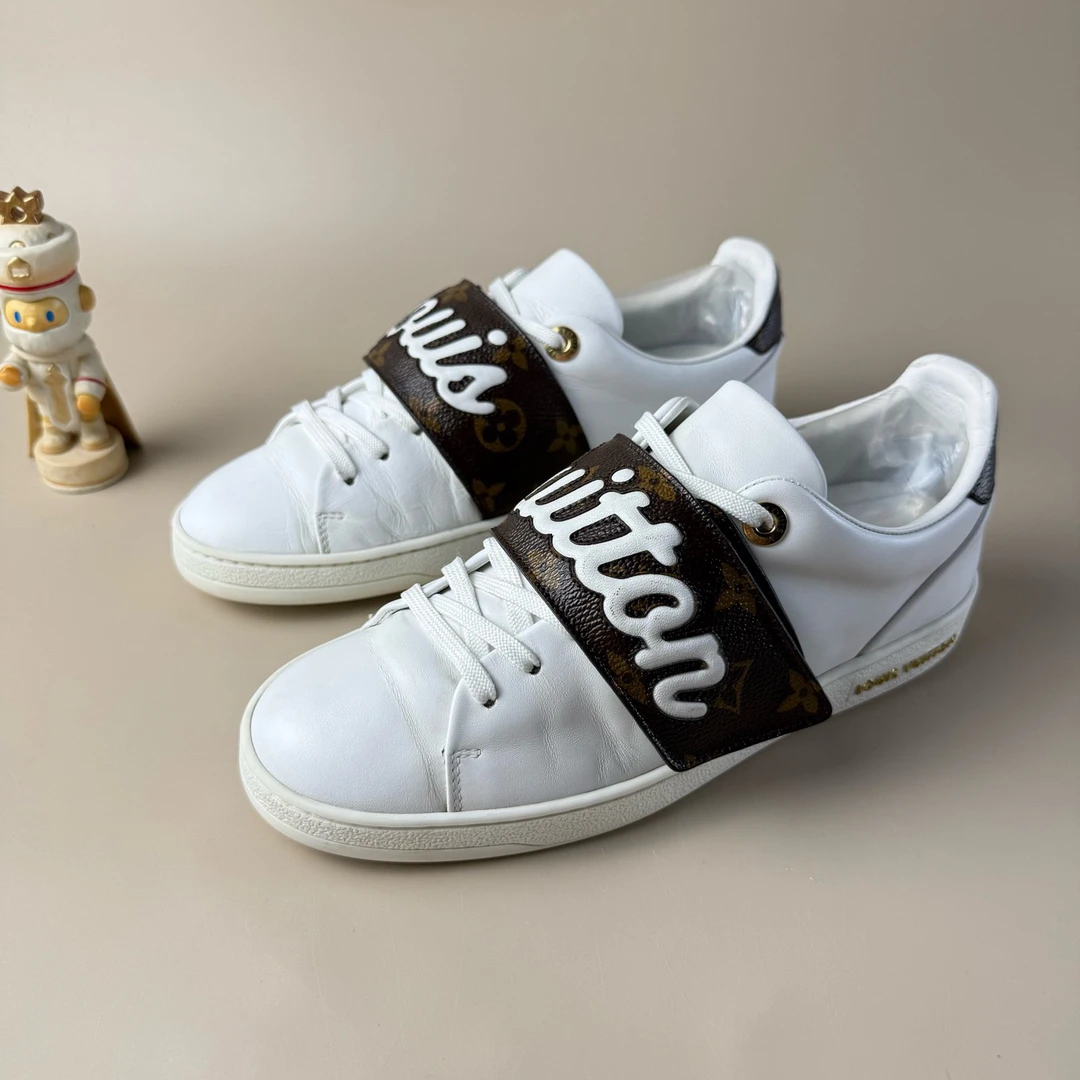 95新 LouisVuitton/路易威登 白棕魔术贴老花休闲鞋 37码 YLP3579