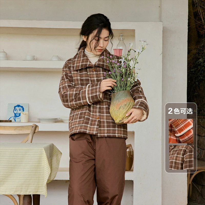 朵朵可可睡衣女25秋冬新品全棉格子加绒加厚夹棉袄家居服套装102