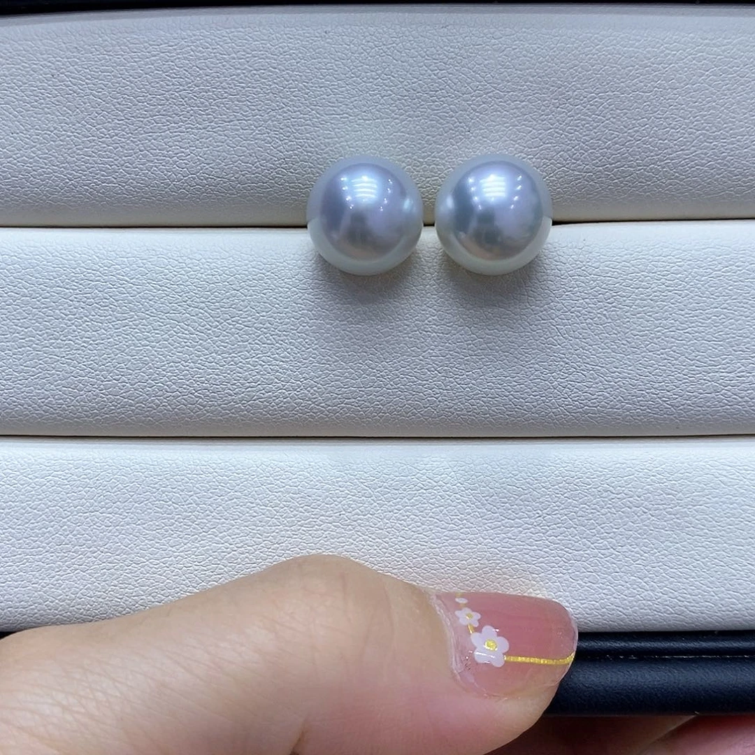 浅***夏海水珍珠耳饰18K金镶嵌近12点位澳白