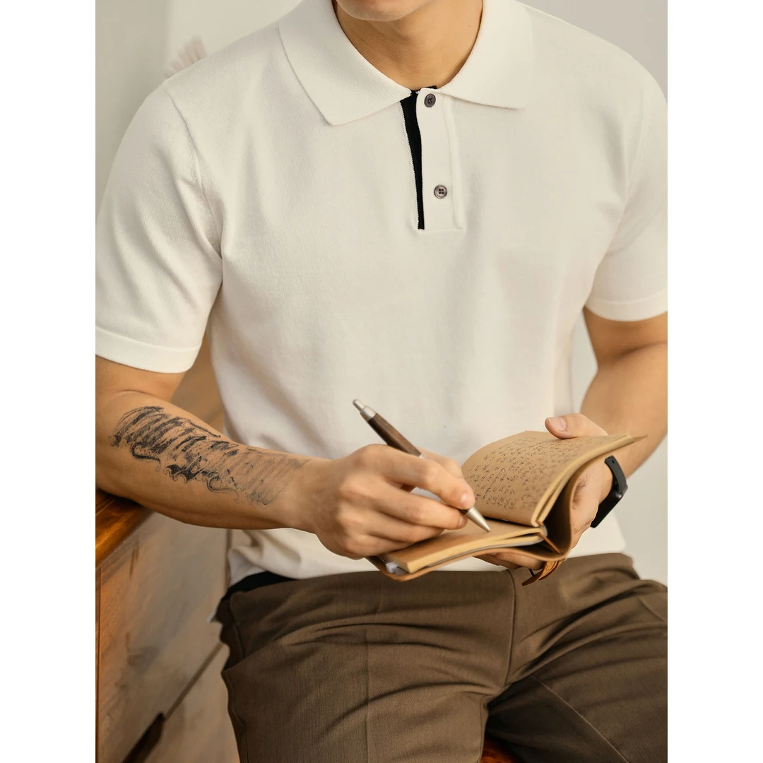 奥兰德保罗休闲气质针织Polo衫男士夏季底摆拼接开衩短袖修身T恤