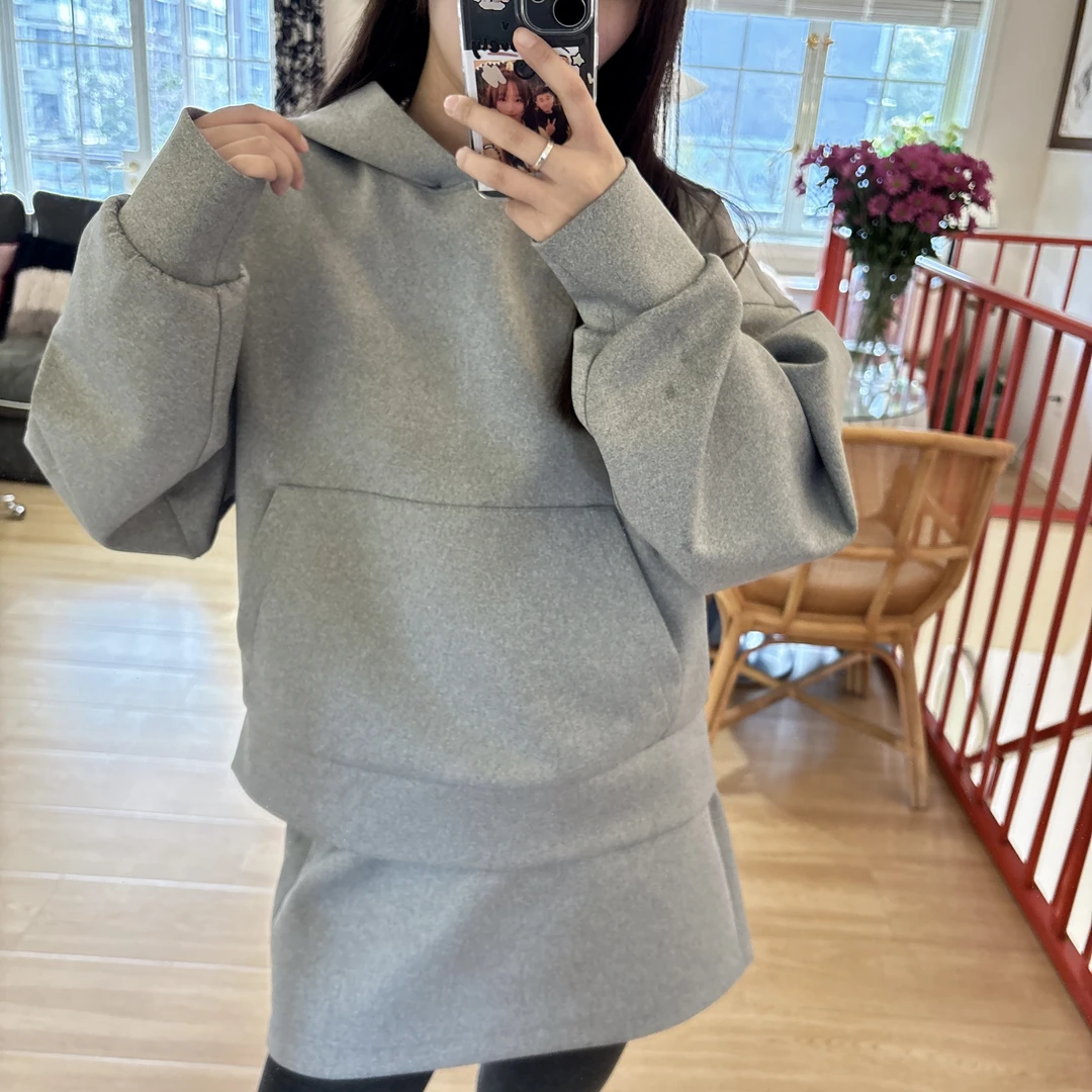 阿玛施530046[未来]时尚简约休闲松弛感百搭连纯棉连帽阿玛施卫衣