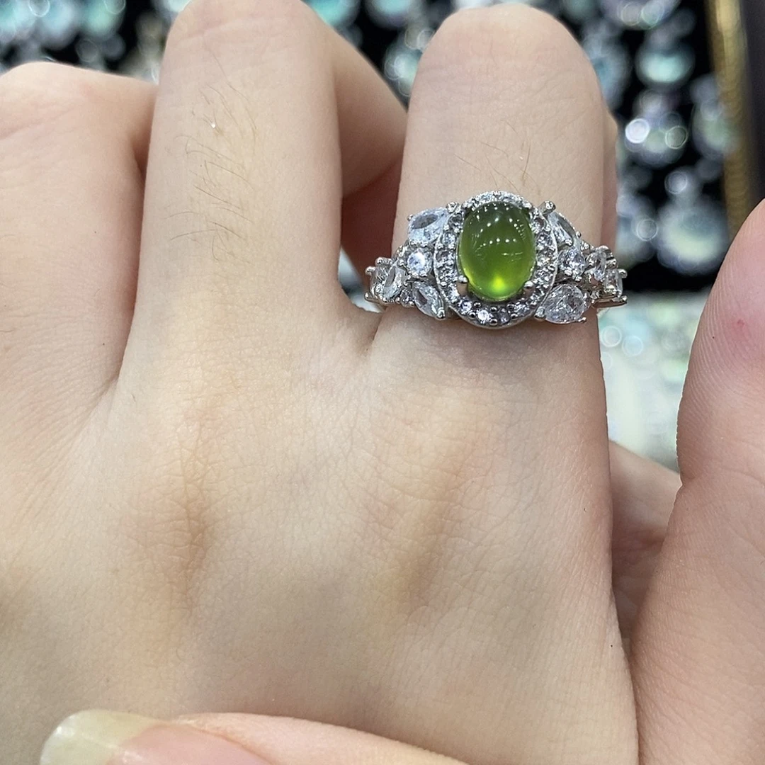 蛇纹石玉银S925镶嵌戒指