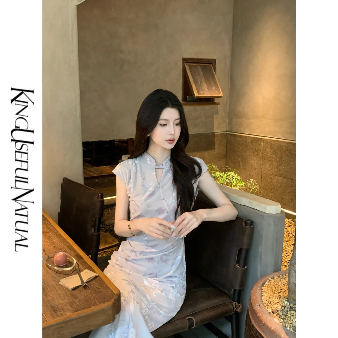 KUN【紫鸢】静谧高级 低饱和紫调重工精致满身刺绣花中式立领连衣裙