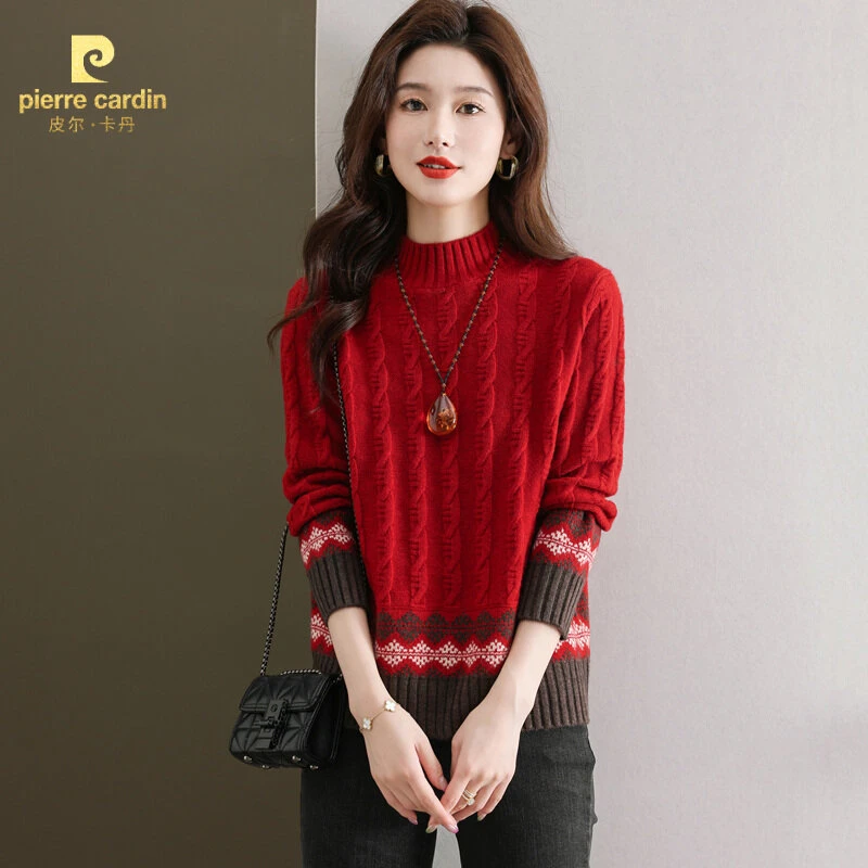 皮尔卡丹秋冬女士气质内搭针织毛衣加厚宽松大码半高领2025新款百
