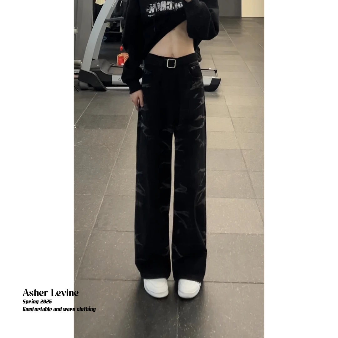 美式复古牛仔裤男款秋季新款痞帅百搭直筒裤潮流高街青少年阔腿裤