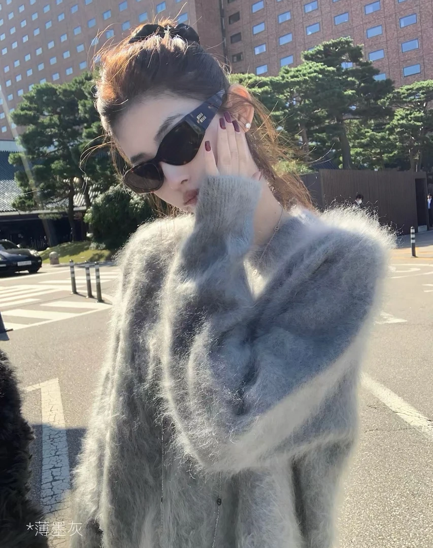 【段公子甄选】奢牌同源猛犸绒拉毛加厚毛衣秋冬V领加长款针织毛衣