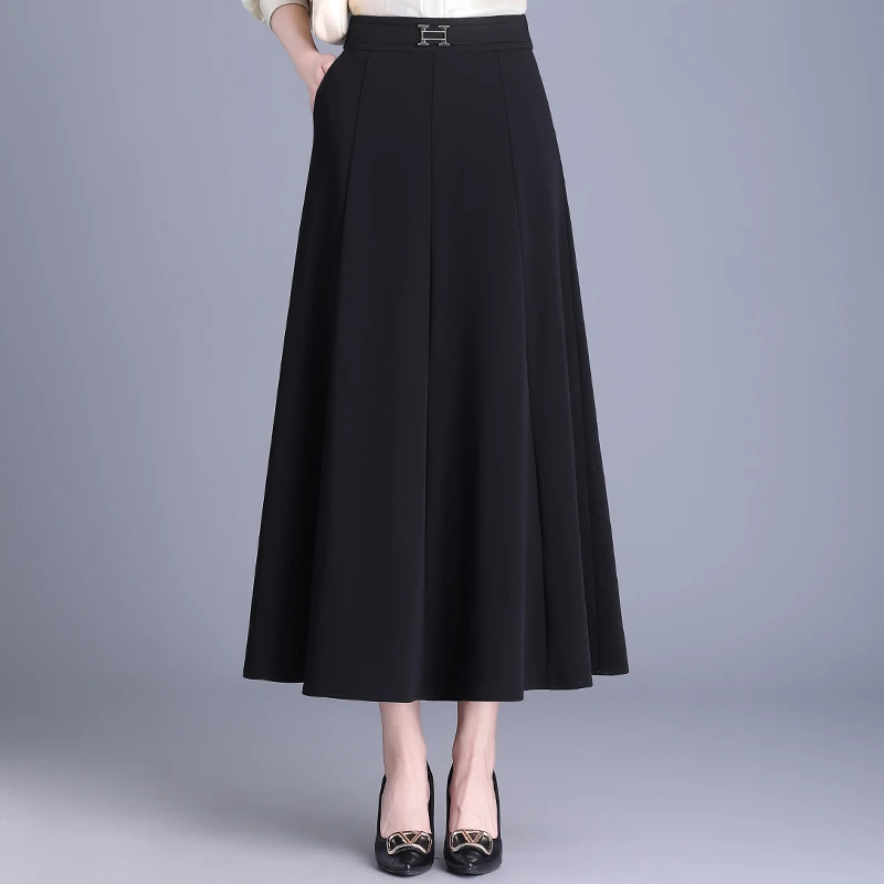 黑色半身裙春夏中长款2025新款大摆裙遮胯显瘦高腰伞裙休闲a字裙